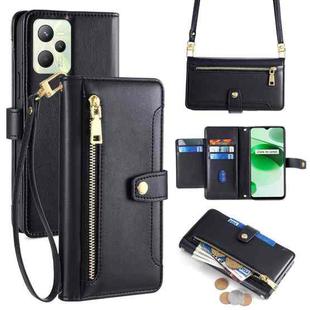 For Realme C35 Sheep Texture Cross-body Zipper Wallet Leather Phone Case(Black)