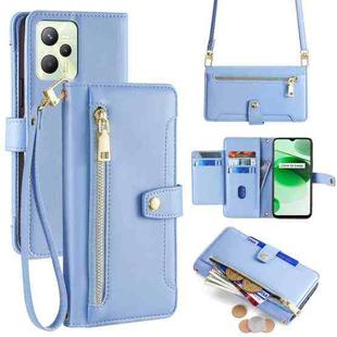 For Realme C35 Sheep Texture Cross-body Zipper Wallet Leather Phone Case(Blue)