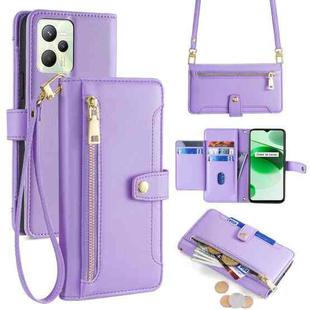 For Realme C35 Sheep Texture Cross-body Zipper Wallet Leather Phone Case(Purple)