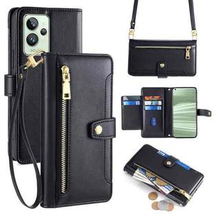 For Realme GT2 Pro Sheep Texture Cross-body Zipper Wallet Leather Phone Case(Black)