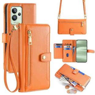 For Realme GT2 Pro Sheep Texture Cross-body Zipper Wallet Leather Phone Case(Orange)