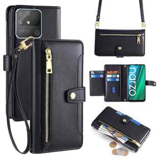 For Realme Narzo 50A Lite Sheep Texture Cross-body Zipper Wallet Leather Phone Case(Black)