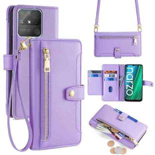 For Realme Narzo 50A Sheep Texture Cross-body Zipper Wallet Leather Phone Case(Purple)