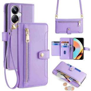 For Realme 10 Pro+ 5G Sheep Texture Cross-body Zipper Wallet Leather Phone Case(Purple)