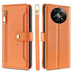For Realme 12 5G Sheep Texture Cross-body Zipper Wallet Leather Phone Case(Orange)