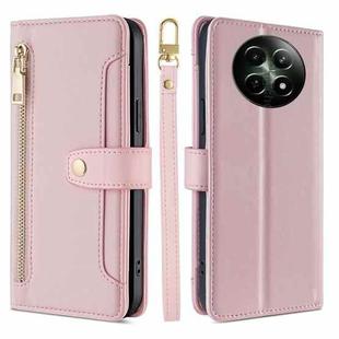 For Realme 12 5G Sheep Texture Cross-body Zipper Wallet Leather Phone Case(Pink)