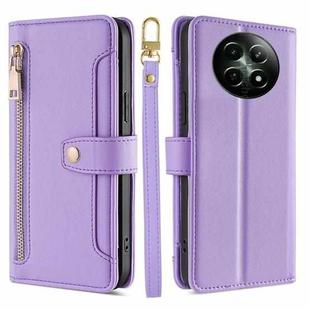 For Realme 12 5G Sheep Texture Cross-body Zipper Wallet Leather Phone Case(Purple)