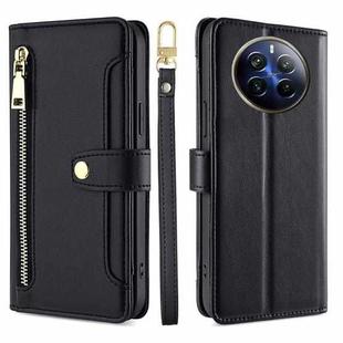 For Realme 12 Pro 5G Sheep Texture Cross-body Zipper Wallet Leather Phone Case(Black)