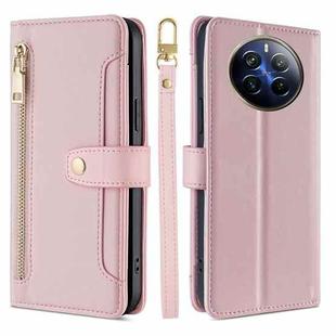 For Realme 12 Pro 5G Sheep Texture Cross-body Zipper Wallet Leather Phone Case(Pink)