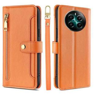 For Realme 12+ 5G Sheep Texture Cross-body Zipper Wallet Leather Phone Case(Orange)