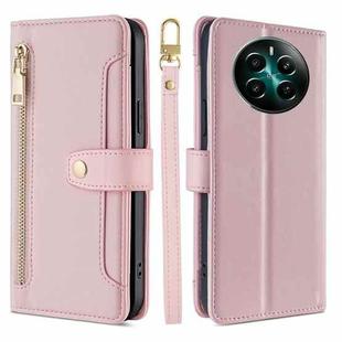 For Realme 12+ 5G Sheep Texture Cross-body Zipper Wallet Leather Phone Case(Pink)
