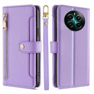 For Realme 12+ 5G Sheep Texture Cross-body Zipper Wallet Leather Phone Case(Purple)