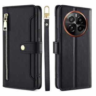 For Realme GT5 Pro 5G Sheep Texture Cross-body Zipper Wallet Leather Phone Case(Black)