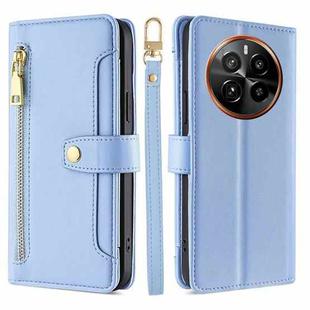 For Realme GT5 Pro 5G Sheep Texture Cross-body Zipper Wallet Leather Phone Case(Blue)