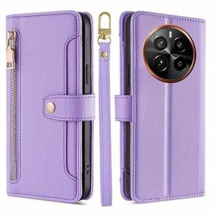 For Realme GT5 Pro 5G Sheep Texture Cross-body Zipper Wallet Leather Phone Case(Purple)