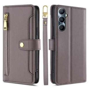 For Realme C65 4G Sheep Texture Cross-body Zipper Wallet Leather Phone Case(Grey)