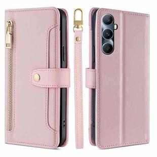 For Realme C65 4G Sheep Texture Cross-body Zipper Wallet Leather Phone Case(Pink)
