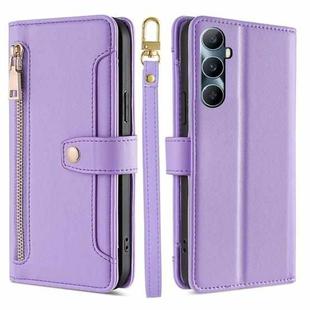 For Realme C65 4G Sheep Texture Cross-body Zipper Wallet Leather Phone Case(Purple)