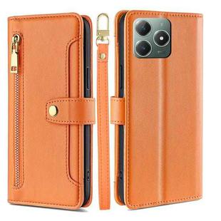 For Realme C61 4G Sheep Texture Cross-body Zipper Wallet Leather Phone Case(Orange)