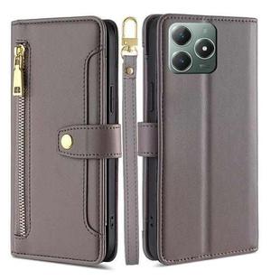 For Realme C61 4G Sheep Texture Cross-body Zipper Wallet Leather Phone Case(Grey)