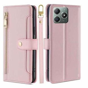 For Realme C61 4G Sheep Texture Cross-body Zipper Wallet Leather Phone Case(Pink)