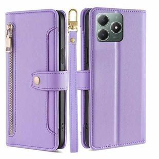 For Realme C61 4G Sheep Texture Cross-body Zipper Wallet Leather Phone Case(Purple)