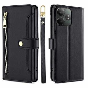 For Realme GT Neo6 SE Sheep Texture Cross-body Zipper Wallet Leather Phone Case(Black)