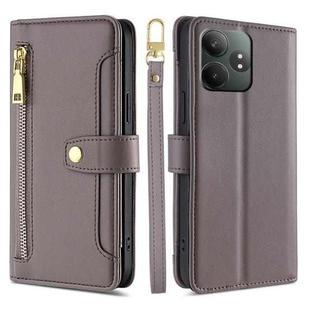 For Realme GT Neo6 SE Sheep Texture Cross-body Zipper Wallet Leather Phone Case(Grey)