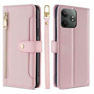 For Realme GT Neo6 SE Sheep Texture Cross-body Zipper Wallet Leather Phone Case(Pink)