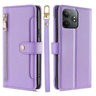 For Realme GT Neo6 SE Sheep Texture Cross-body Zipper Wallet Leather Phone Case(Purple)