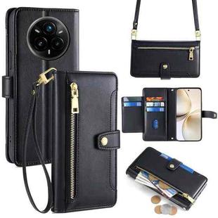 For Realme 14 Pro 5G Global Sheep Texture Cross-body Zipper Wallet Leather Phone Case(Black)