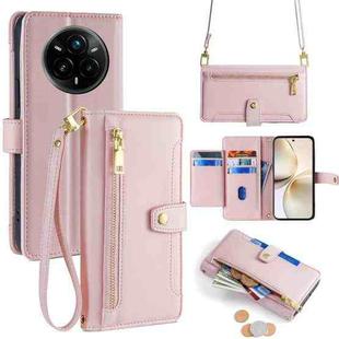 For Realme 14 Pro 5G Global Sheep Texture Cross-body Zipper Wallet Leather Phone Case(Pink)