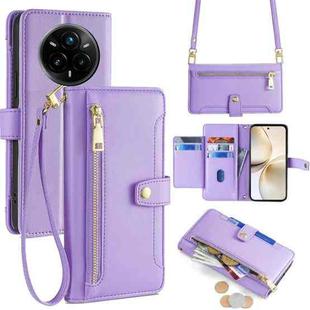 For Realme 14 Pro 5G Global Sheep Texture Cross-body Zipper Wallet Leather Phone Case(Purple)