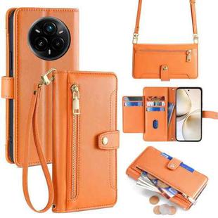 For Realme 14 Pro+ 5G Sheep Texture Cross-body Zipper Wallet Leather Phone Case(Orange)