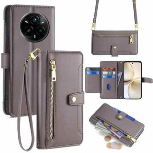 For Realme 14 Pro+ 5G Sheep Texture Cross-body Zipper Wallet Leather Phone Case(Grey)