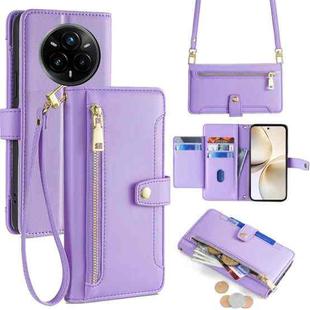 For Realme 14 Pro+ 5G Sheep Texture Cross-body Zipper Wallet Leather Phone Case(Purple)
