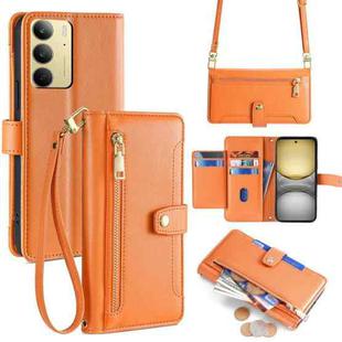 For Realme C75 4G / 14x 5G Global Sheep Texture Cross-body Zipper Wallet Leather Phone Case(Orange)