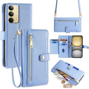 For Realme C75 4G / 14x 5G Global Sheep Texture Cross-body Zipper Wallet Leather Phone Case(Blue)