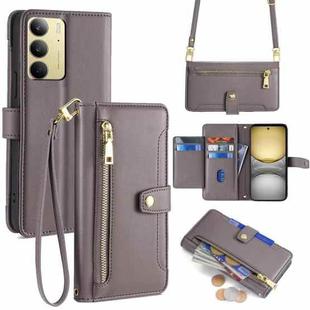 For Realme C75 4G / 14x 5G Global Sheep Texture Cross-body Zipper Wallet Leather Phone Case(Grey)