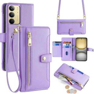 For Realme C75 4G / 14x 5G Global Sheep Texture Cross-body Zipper Wallet Leather Phone Case(Purple)