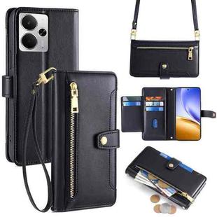 For Realme 14 5G Global Sheep Texture Cross-body Zipper Wallet Leather Phone Case(Black)
