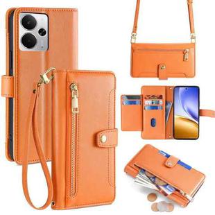 For Realme 14 5G Global Sheep Texture Cross-body Zipper Wallet Leather Phone Case(Orange)