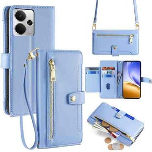 For Realme 14 5G Global Sheep Texture Cross-body Zipper Wallet Leather Phone Case(Blue)