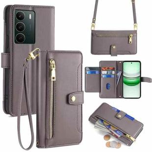 For Realme C71 4G Sheep Texture Cross-body Zipper Wallet Leather Phone Case(Grey)