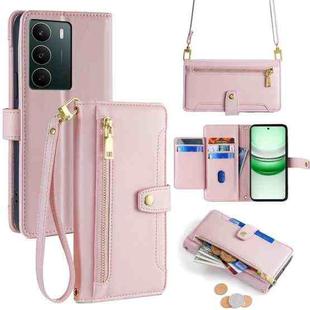 For Realme C71 4G Sheep Texture Cross-body Zipper Wallet Leather Phone Case(Pink)