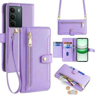 For Realme C71 4G Sheep Texture Cross-body Zipper Wallet Leather Phone Case(Purple)