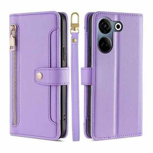 For Tecno Camon 20 Pro 4G Lite Sheep Texture Cross-body Zipper Wallet Leather Phone Case(Purple)