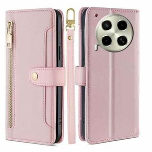 For Tecno Camon 30 Sheep Texture Cross-body Zipper Wallet Leather Phone Case(Pink)