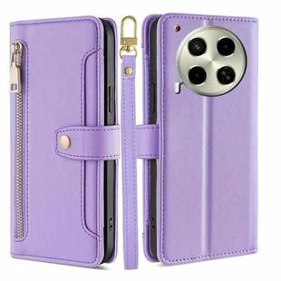 For Tecno Camon 30 Sheep Texture Cross-body Zipper Wallet Leather Phone Case(Purple)