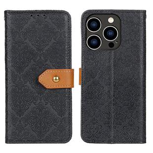 For iPhone 16 Pro European Floral Embossed Leather Phone Case(Black)